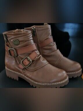 Brown Kids Ankle Boots with Buckle Strap